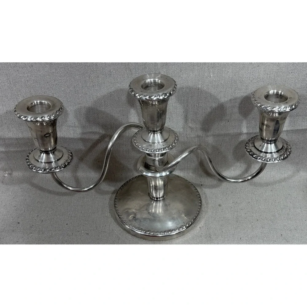 Sheffield Silver Co 3 Light Candelabra Silver Plate Gadroon Trim 12 Inch Wide